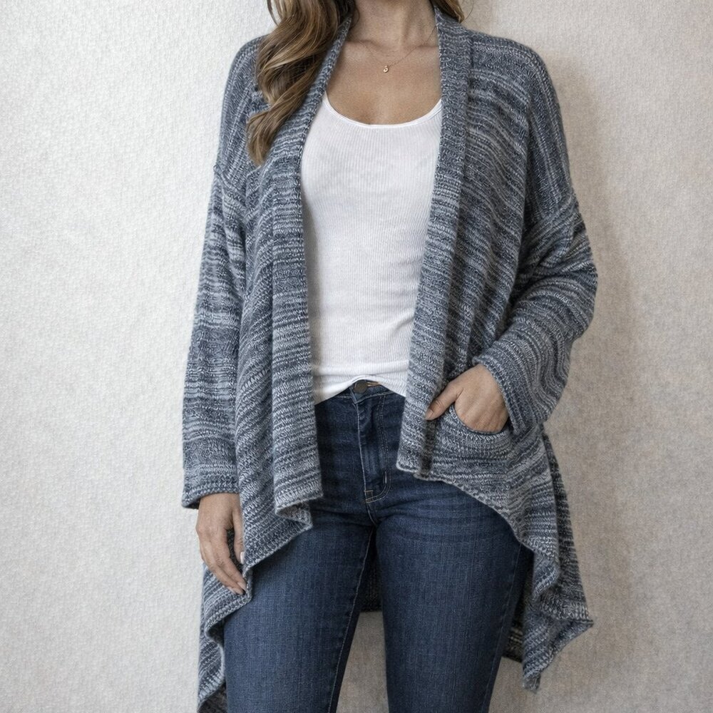 Eddie Bauer, size 2XL, 100% cotton blue cardigan, knit texture, draped front